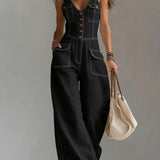 Chloe | Casual Wide Leg Denim Jumpsuit