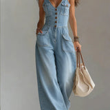 Chloe | Casual Wide Leg Denim Jumpsuit