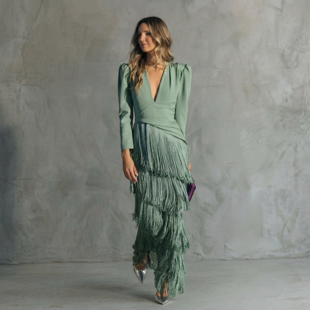 Ava | V-Neck Fringe Maxi Dress
