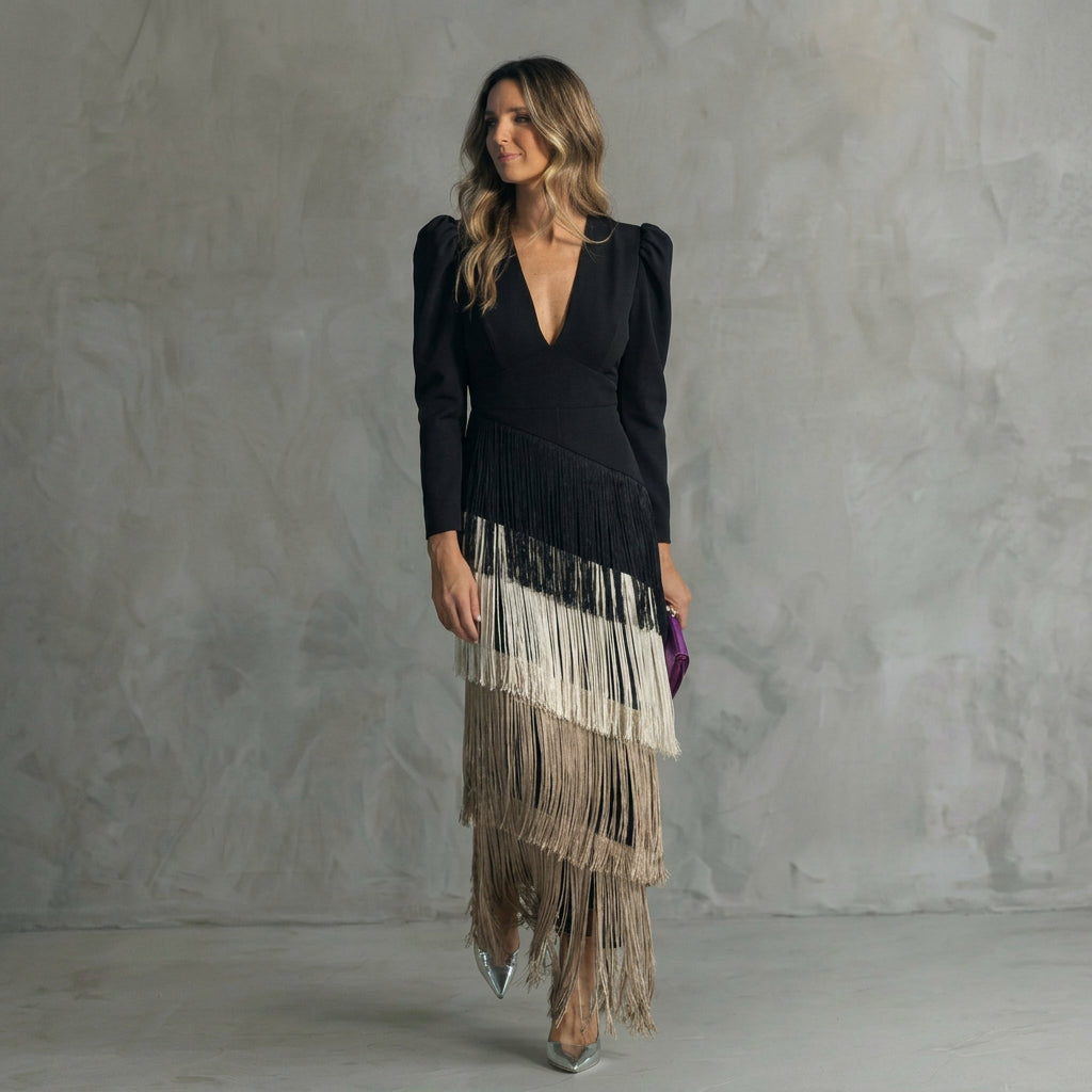 Ava | V-Neck Fringe Maxi Dress