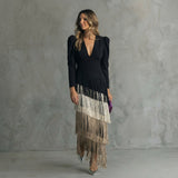 Ava | V-Neck Fringe Maxi Dress