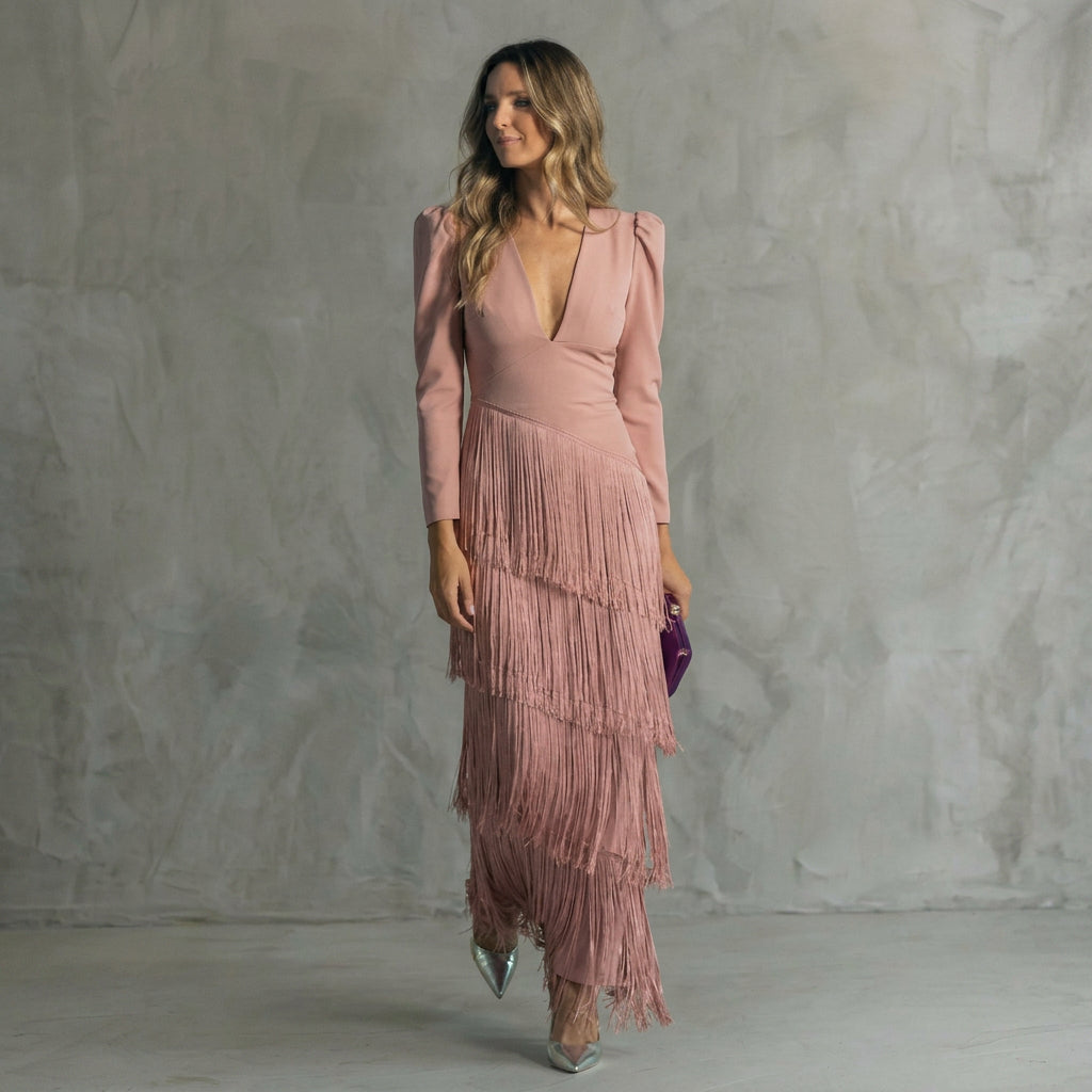Ava | V-Neck Fringe Maxi Dress