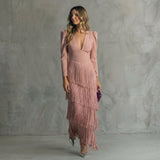 Ava | V-Neck Fringe Maxi Dress