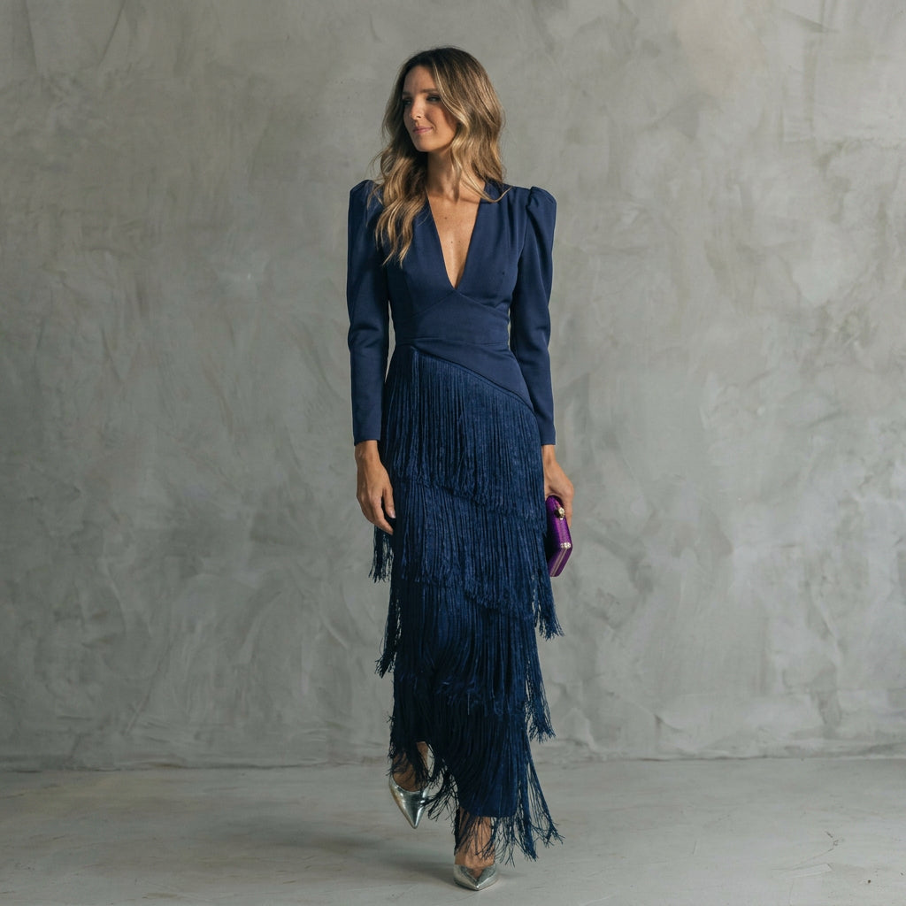 Ava | V-Neck Fringe Maxi Dress
