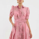 Isabelle | Floral Jacquard Belted Dress