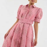 Isabelle | Floral Jacquard Belted Dress