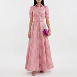 Isabelle | Floral Jacquard Belted Dress