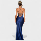 Amelia | Midnight Blue Satin Dress