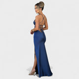 Amelia | Midnight Blue Satin Dress