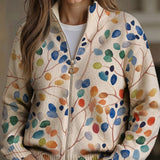 Ivy | Colourful Leaf Print Knit Cardigan
