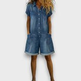 Amelia | Vintage Cotton Denim Look Jumpsuit