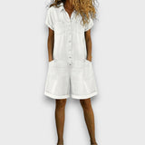 Amelia | Vintage Cotton Denim Look Jumpsuit