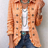 Florence | Gingham Ruffled Button Jacket