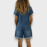Amelia | Vintage Cotton Denim Look Jumpsuit