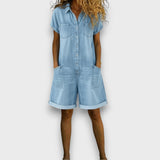 Amelia | Vintage Cotton Denim Look Jumpsuit