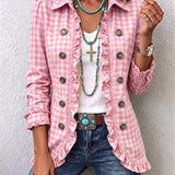 Florence | Gingham Ruffled Button Jacket