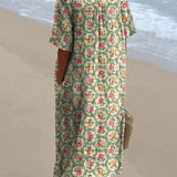 Claire | Retro Floral Dress, Aqua Green